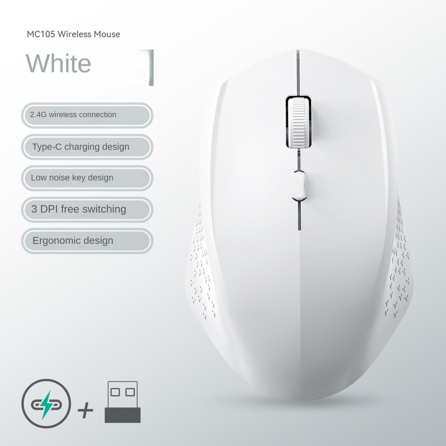 Gaming Wireless Mouse, Silent Click Office Mouse, Rechargeable Optical Mice for PC, Laptop