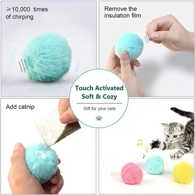 Interactive Ball Smart Cat Toy – Plush Electric Catnip Training Toy with Touch Sound & Squeak, Kitten Pet Product