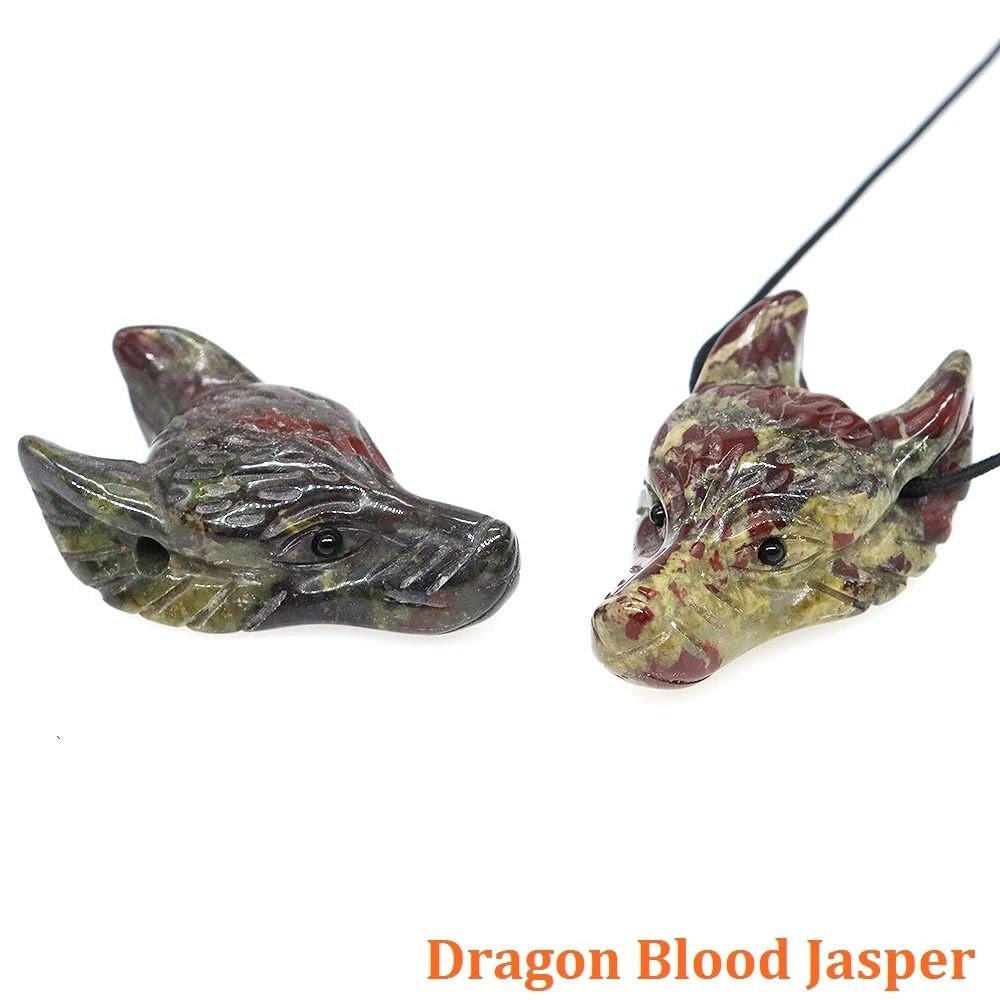 Natural Hand-Carved Wolf Head Crystal Pendant