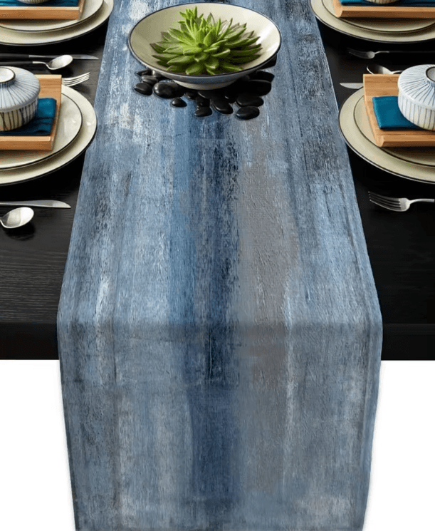 Modern Tie-Dye Linen Table Runner – Rustic Farmhouse Dining & Coffee Table Decor