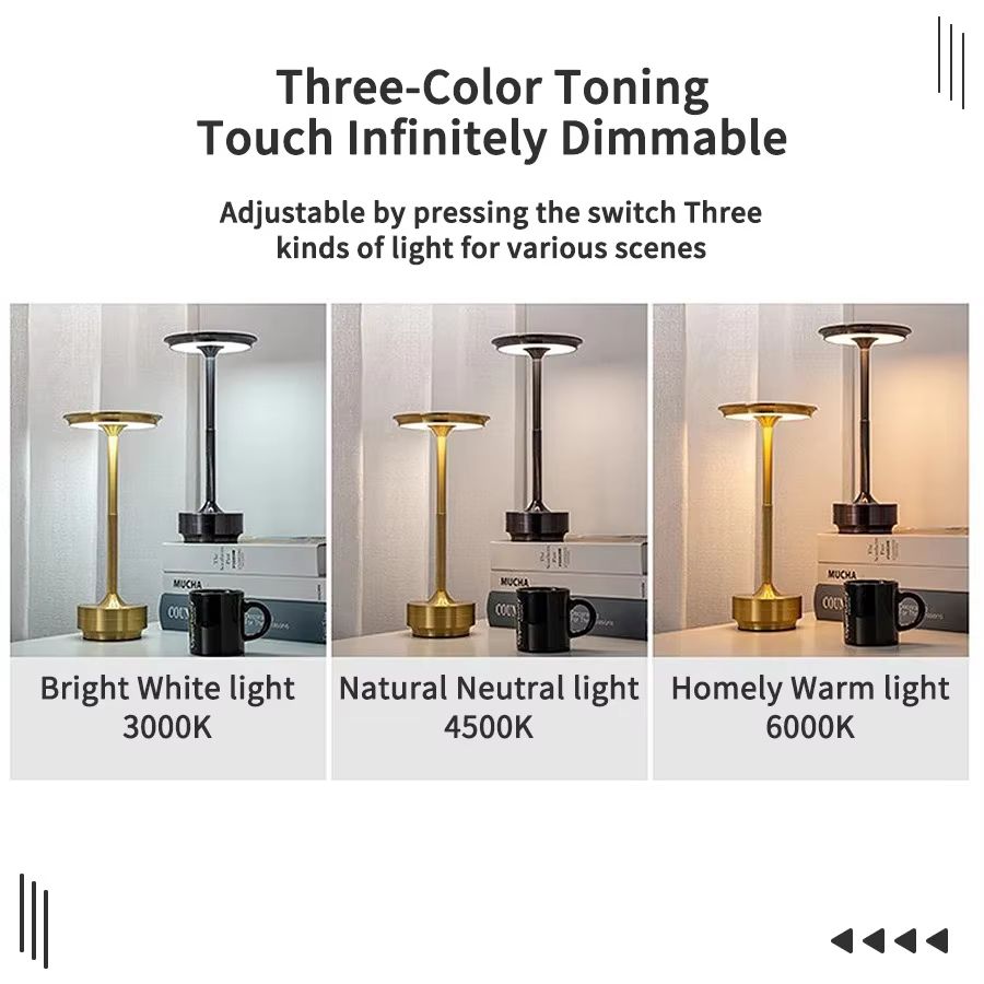 Rechargeable Wireless Table Lamp – Touch Control USB-C Bedside Light for Bedroom, Desk, and Camping