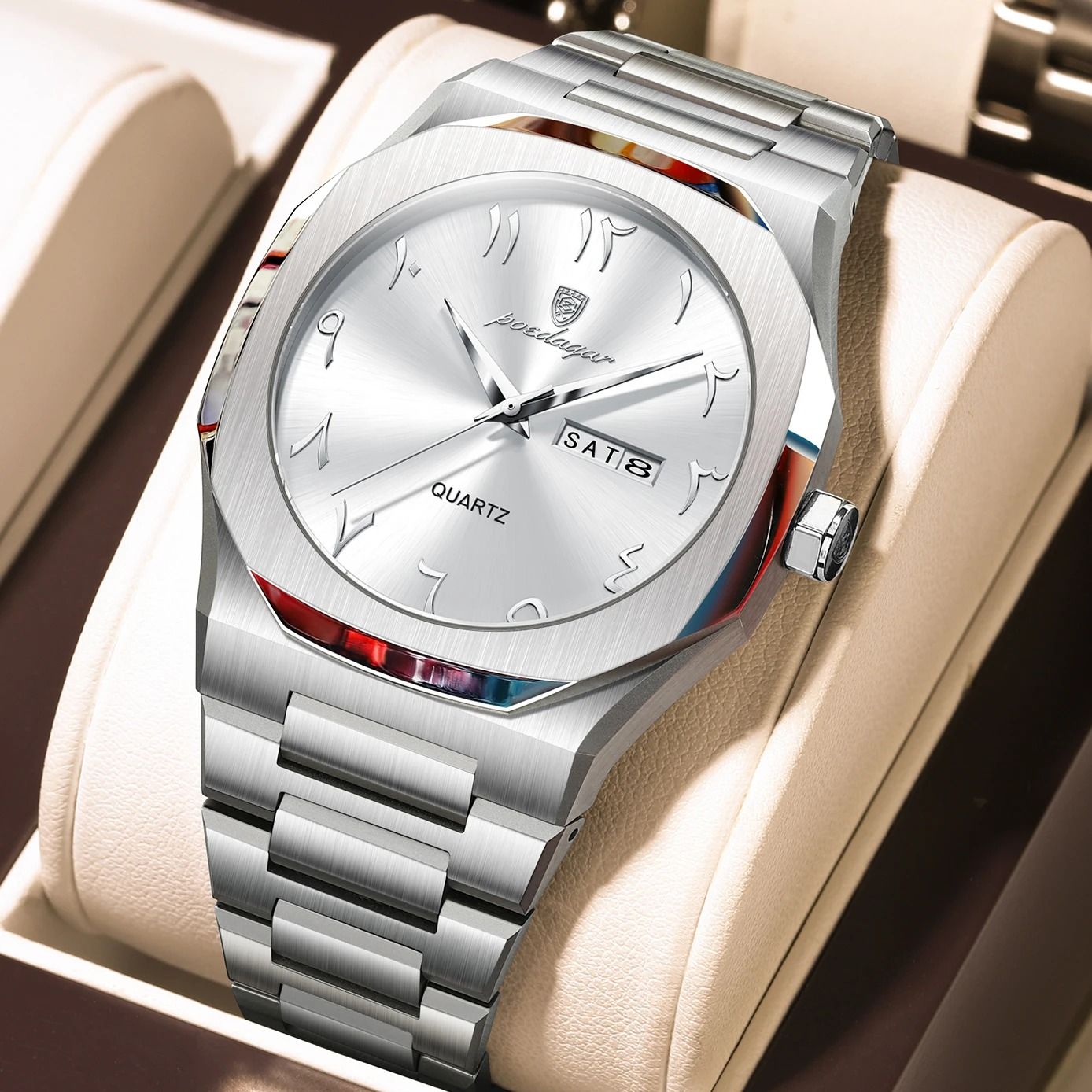 Mens Military Style Watch with Weekday Calendar and Waterproof Design