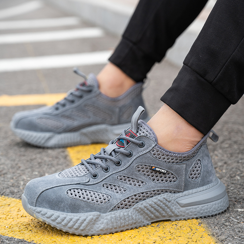 Breathable Lightweight Steel Toe Work Shoes for Men, Summer Safety Shoes with Protection & Mesh Design for Construction
