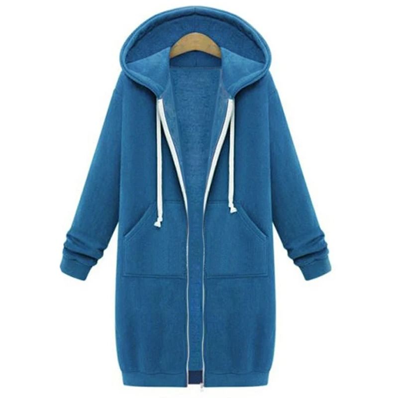 Womens Thick Hooded Maxi Jacket Parka Loose Zipper Pocket Sweatshirt Dress