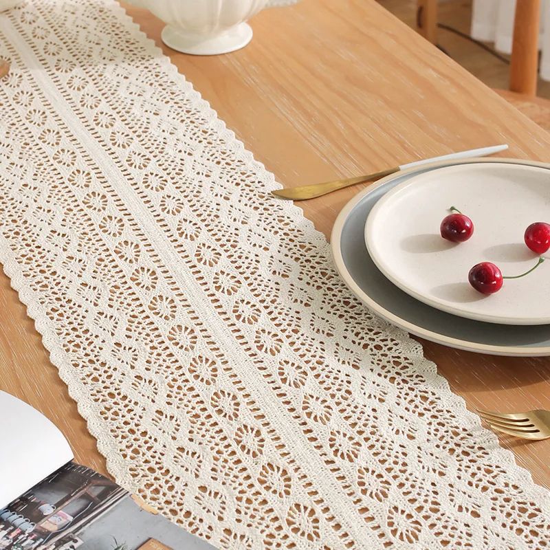 Boho Macrame Crochet Table Runner Farmhouse Bohemian Table Decor
