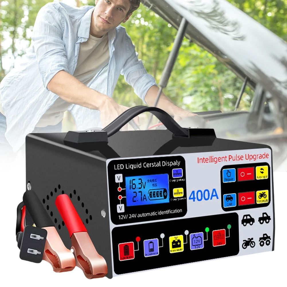 Smart Car Battery Charger 12V 24V with LCD Display Pulse Repair