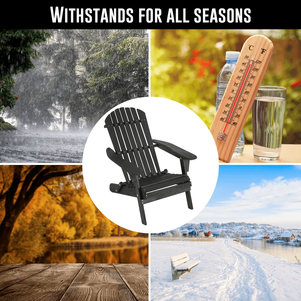 All Weather Folding Adirondack Chair, Fire Pit Lounge Seating, Easy Assembly