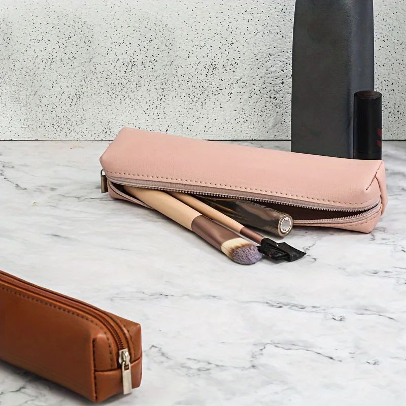 Mini Faux Leather Makeup & Pencil Case – Stylish Portable Cosmetic Organizer