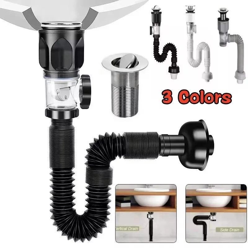 Flexible Anti Odor Sink Drain Pipe with Retractable Deodorizing Filter