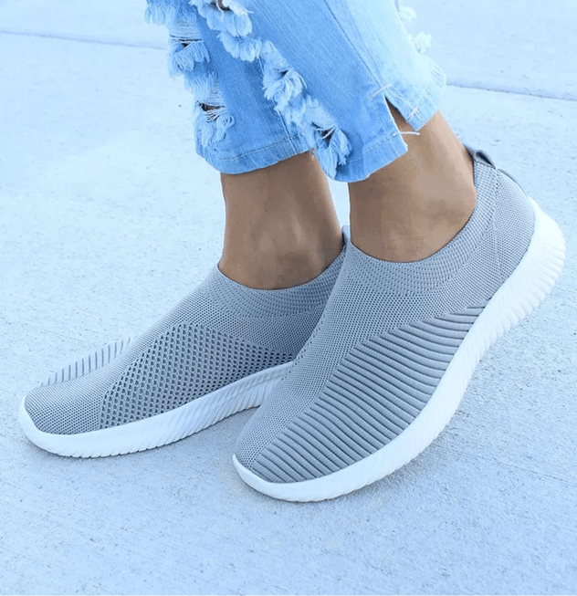 BreezeWalk Womens Lightweight White Slip On Sneakers Casual Flat Shoes