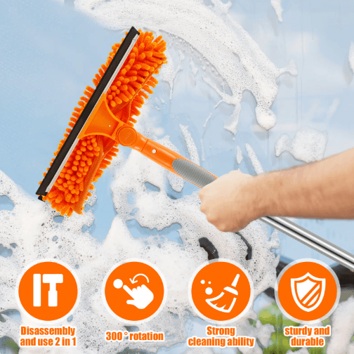 Extendable Window Cleaner Tool Set – 180° Rotatable Long Handle Window Mop & Squeegee