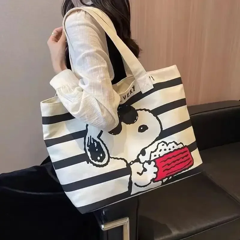 Snoopy Canvas Tote Bag Large Capacity Cute Cartoon School & Mommy Carryall