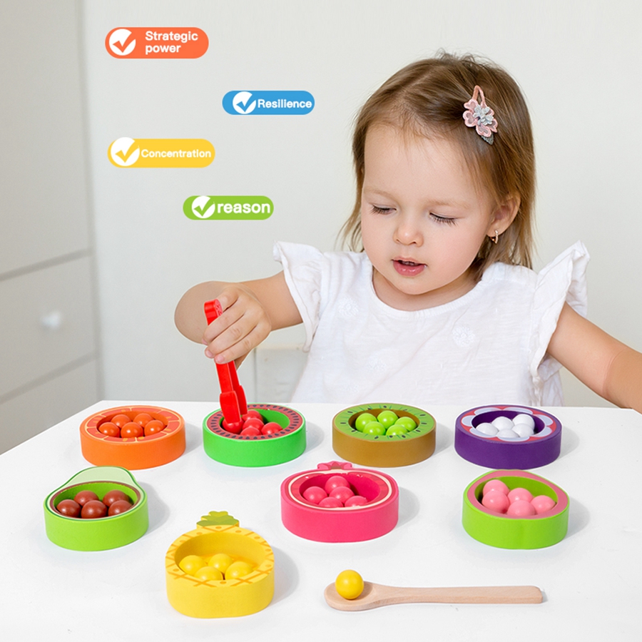 Montessori Wooden Color Matching Fruit Puzzle Educational Cognitive Bead Fine Motor Skills Toy for Kids