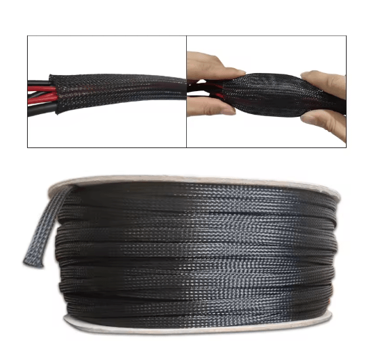 Black PET Braided Cable Sleeving Expandable Wire Protection Sleeve 4 to 25mm 1 yo 50m