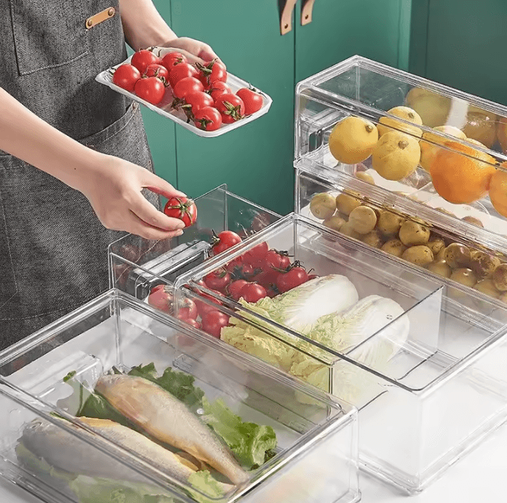 FreshSlide Refrigerator Drawer Organizer – Refrigerator storage box, fridge drawer organizer, food storage container