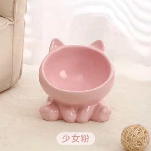 Elevated Tilted Ceramic Cat Bowl – Cute Ergonomic Food & Water Dish