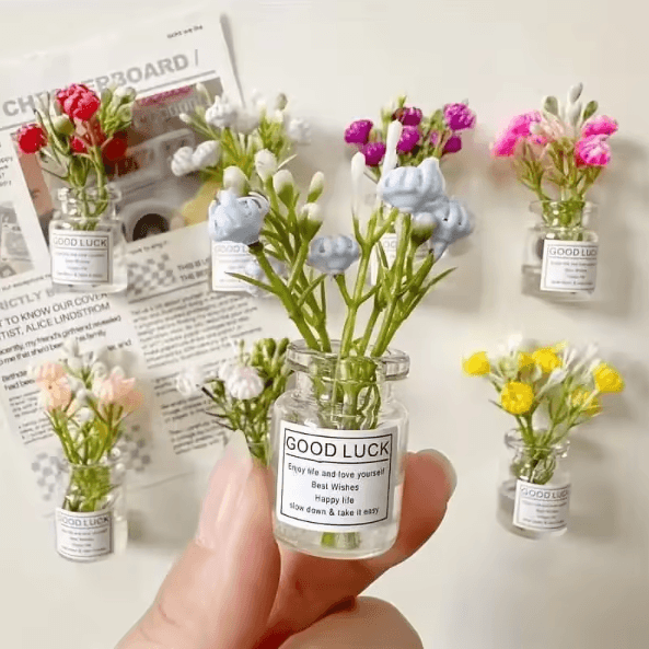 8pcs Mini Vase Fridge Magnets Set – Cute 3D Magnetic Flower Vase Kitchen Decor