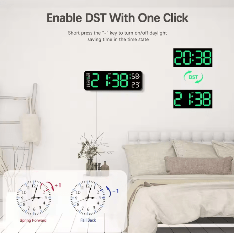 10-Inch Smart LED Digital Wall Clock – Minimalist Calendar & Temperature Display