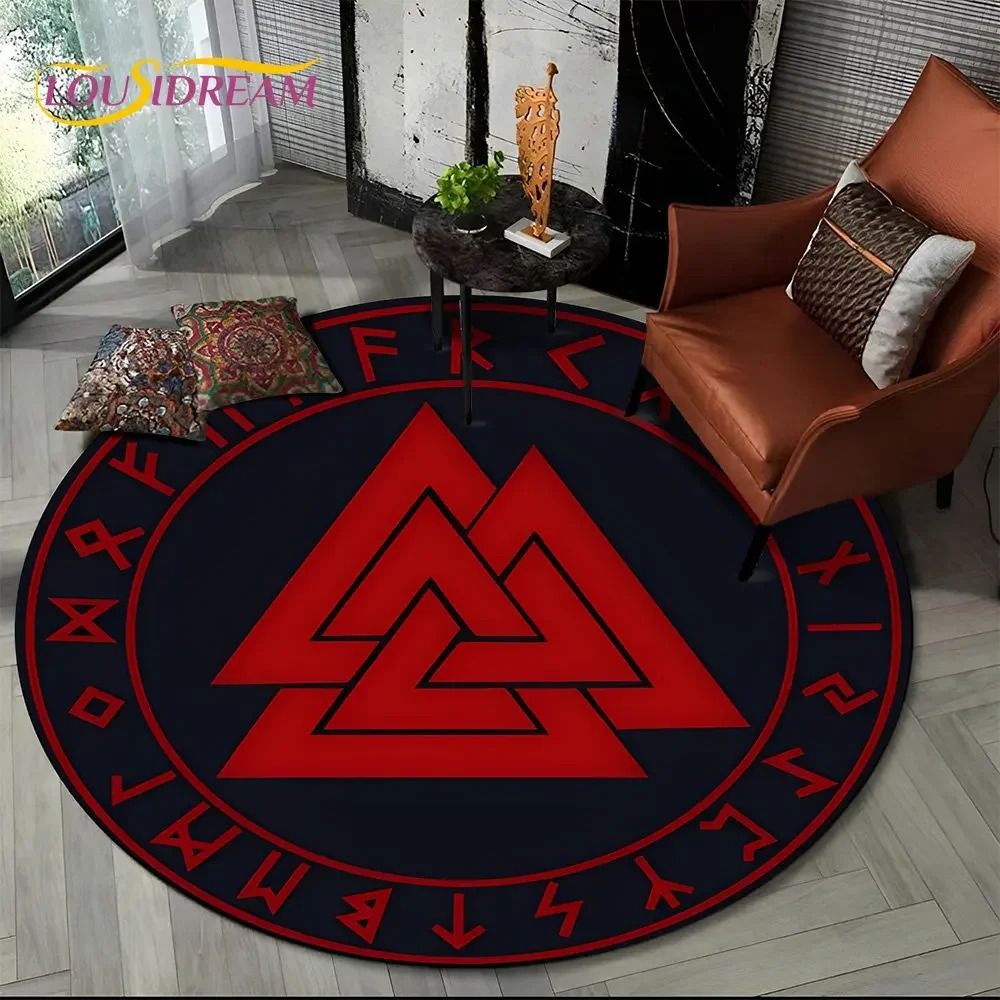 Viking Tree of Life Round Rug Non Slip Norse Area Carpet Decor