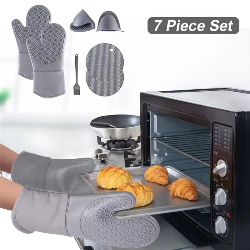 Silicone Heat Safety Gloves and Kitchen Accessories Toolkit