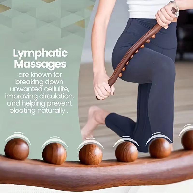 8-Bead Carbonized Wood Gua Sha Massage Stick – Full-Body Meridian Therapy Wand for Muscle Relaxation & Acupuncture Care