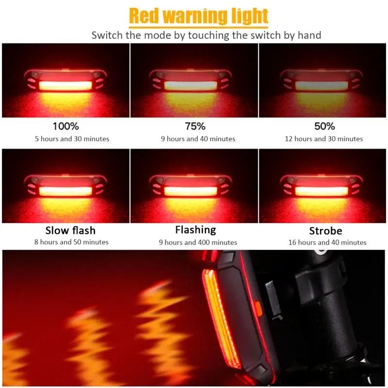 USB Rechargeable Bike Tail Light LED Bicycle Rear Safety Warning Lamp