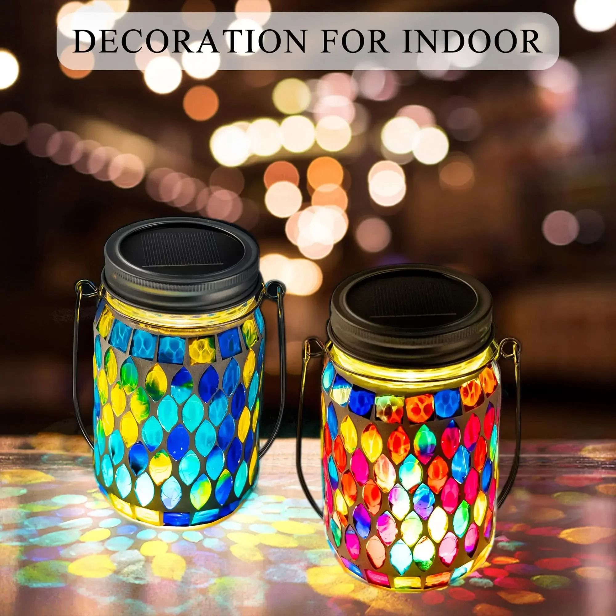Artisanal Solar Mosaic Glass Hanging Lantern