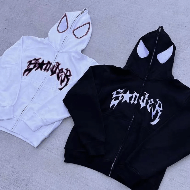 Spider Graphic Zip Up Hoodie Oversized Harajuku Streetwear Jacket