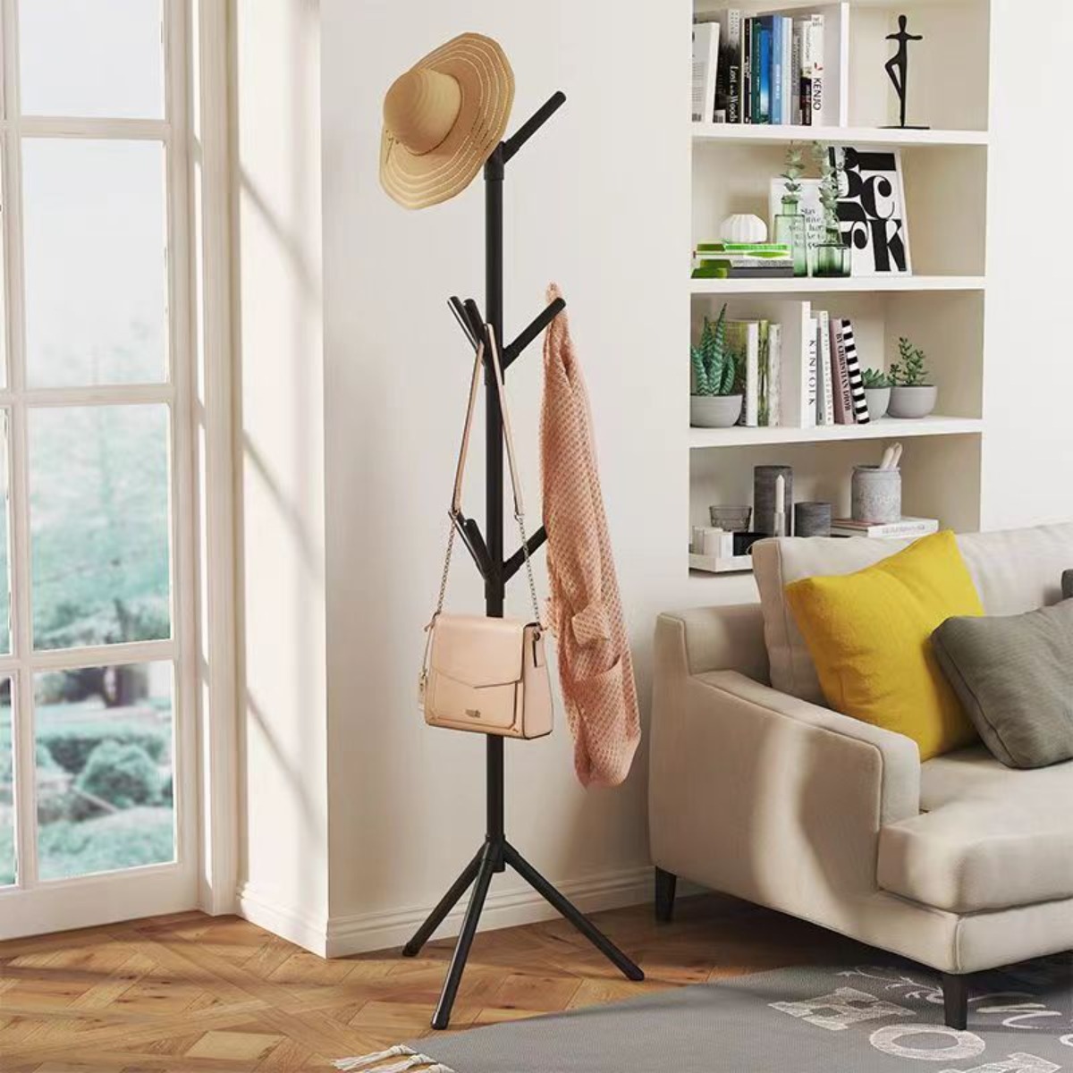 Floor-to-Floor Clothes and Hats Rack, Vertical Tree Branch Coat Hook for Bedroom, Hallway, Hat, Scarf Handbag Storage