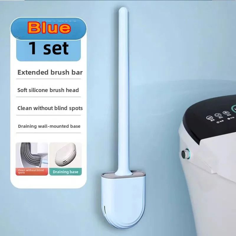 Hanging silicone toilet brush with Quick Dry Holder and Long Handle Bathroom Cleaner