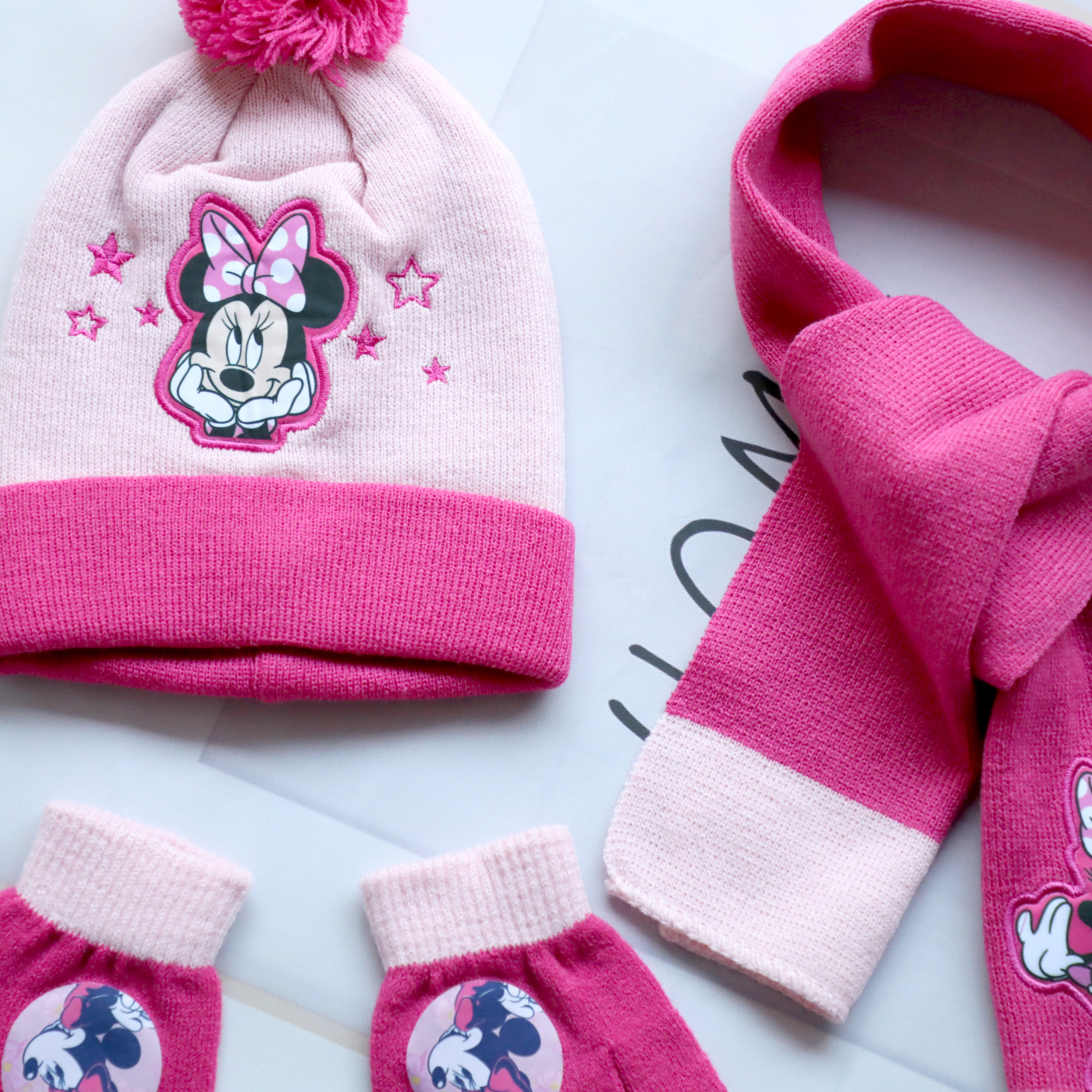 Cute Disney Minnie Hat Scarf Gloves Set, Warm Winter Gift for Boys and Girls