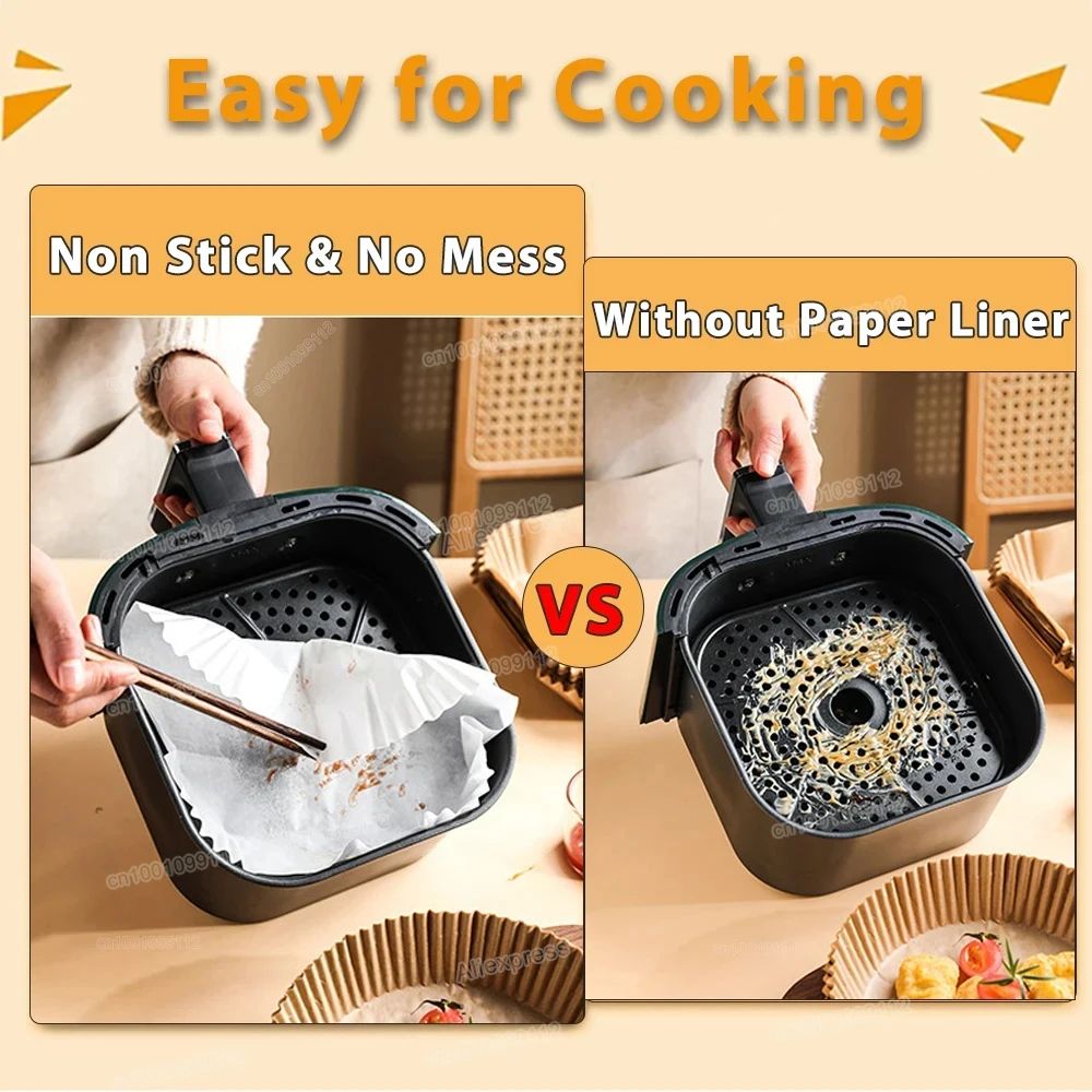 Round Disposable Air Fryer Paper Liners 50/100 Pcs Non-Stick Waterproof Baking Accessories for Kitchen