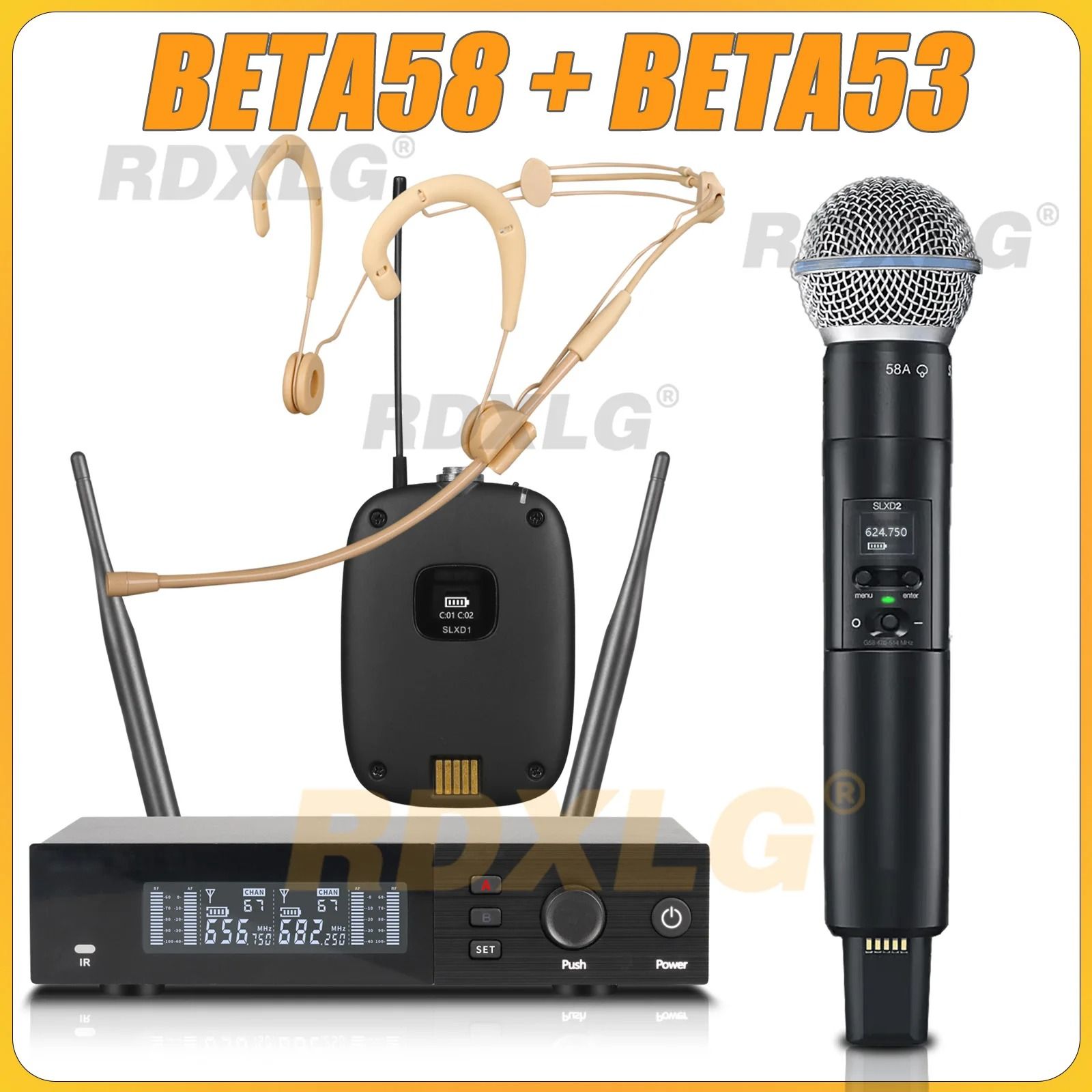 SLXD4 Professional Dual Wireless Microphone System with Two Handheld UHF Microphones