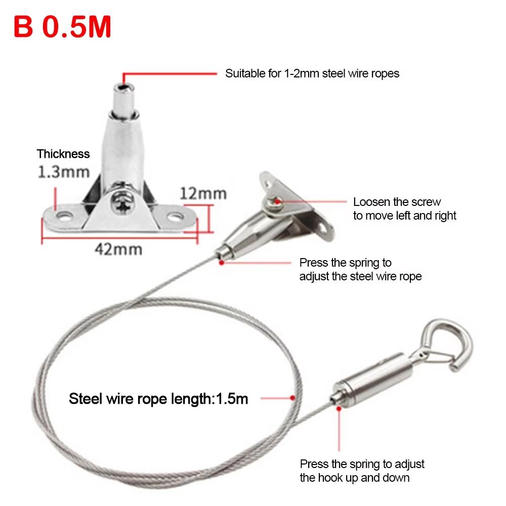 Adjustable Stainless Steel Suspension Wire Rope Lanyard Kit 1.6–6.6ft Retractable Locking Cable