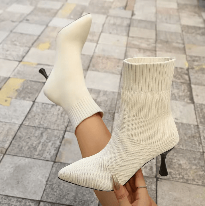 NovaCurve Womens Stretch Fabric Chelsea Boots – Autumn/Winter Sock Boots with Pointed Heel