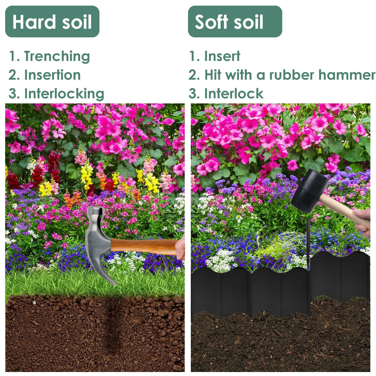 3m Decorative Garden Edging Fence Set (PP Plastic) - Lawn & Flower Bed Border Stakes
