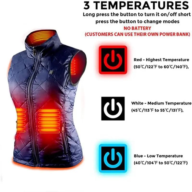Womens Heated Winter Vest USB Infrared Thermal Jacket