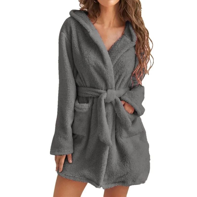 Womens Ultra-Plush Hooded Winter Bathrobe