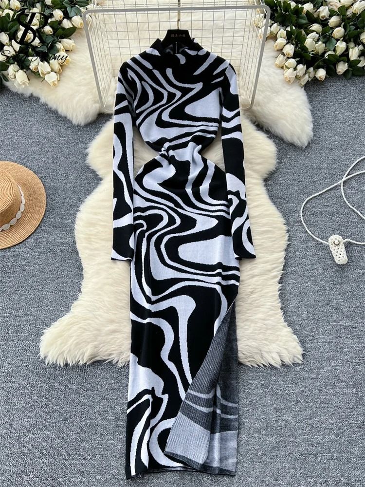 Geometric Print Zippered Bodycon Party Dress