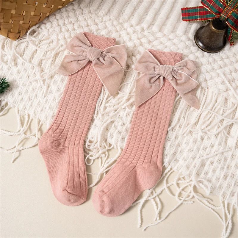 Baby Girls Knee High Bow Socks Soft Cotton Winter and Autumn Kids Socks