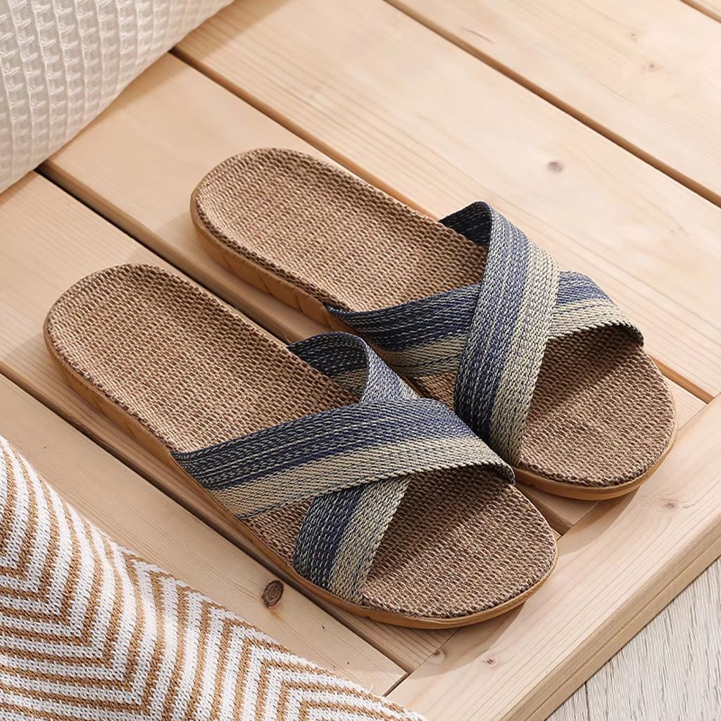 FlaxEase Linen Summer Slippers for Men – Casual Non-Slip Indoor Outdoor Slides