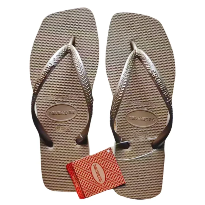 Luxury Casual Outdoor Beach Sandals, Summer New Women's Square Toe Rubber Flip Flops, Stylish Women's Shoes for Comfort