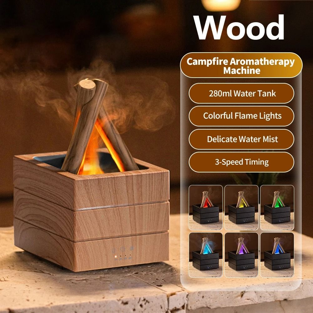 Simulated Flame Aroma Diffuser with LED Light and Cool Mist