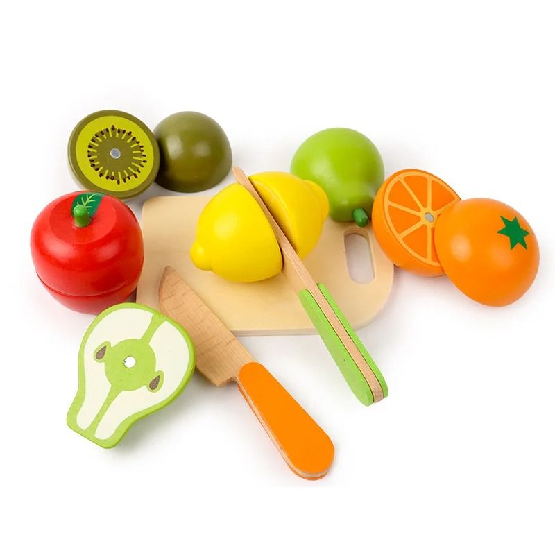 Montessori Wooden Cutting Fruit and Vegetable Toy Set Kids Pretend Play Kitchen Food