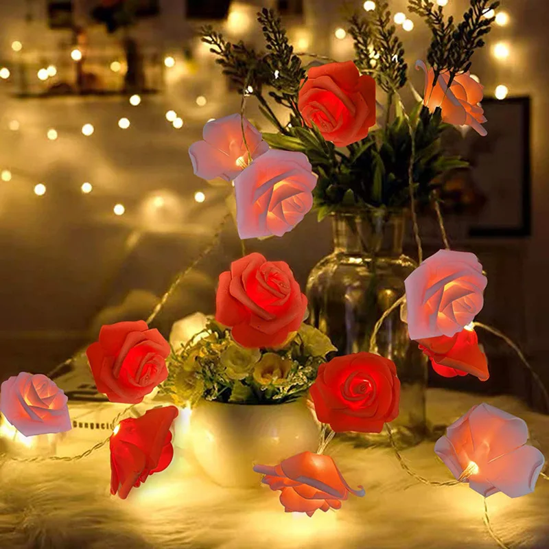 LED Rose Light Decoration for Wedding Valentines Day Girl Room Small Garden Night Light Christmas Fairy Lights