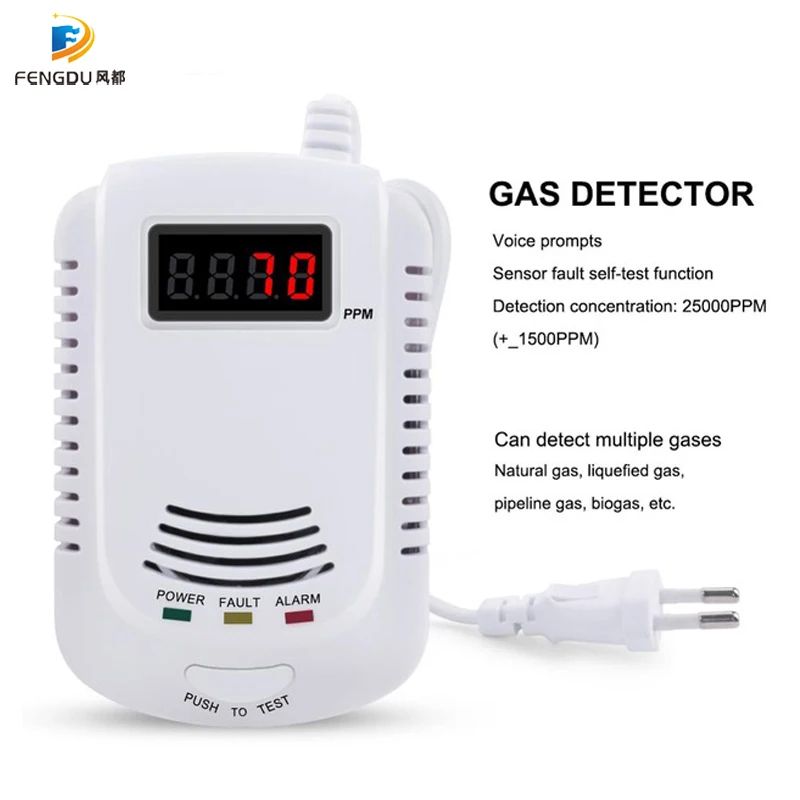 Natural Gas Leak Detector with Voice Warning, Independent Kitchen Alarm Kit Featuring LCD Display