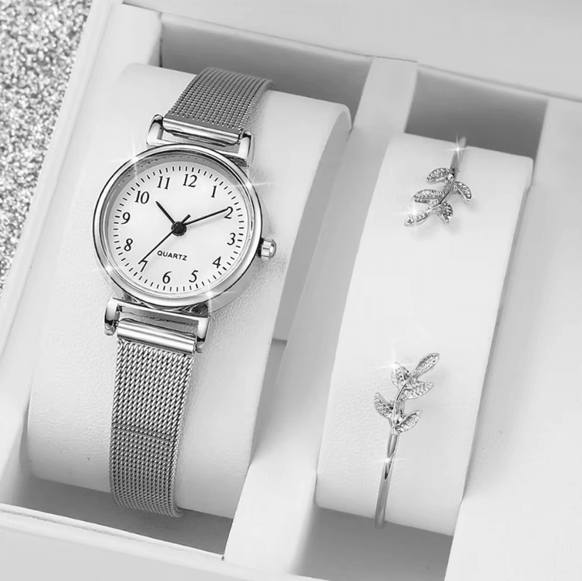 Womens Bracelet Watch Set Quartz Simple Dial Casual Dress Watch and Jewelry Set
