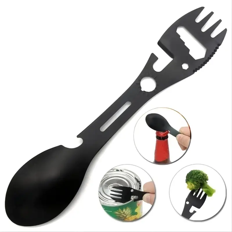 Fork Spoon Bottle Opener for Survival Gear, Outdoor Fork Spoon Versatile Utensil, Outdoor Camping Tool Lightweight