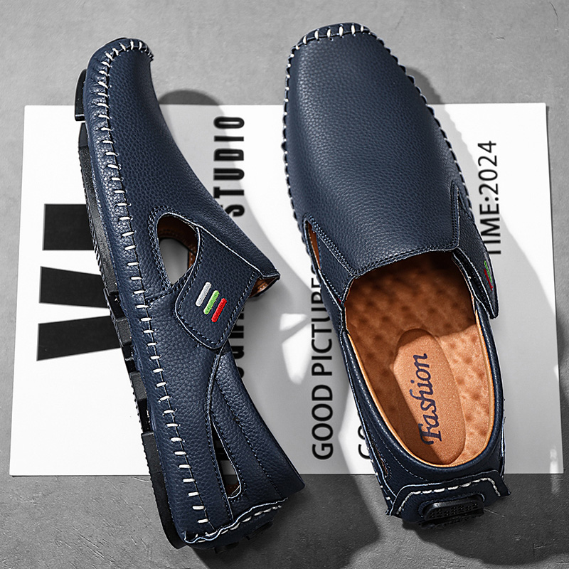 Mens Hollowed Out Leather Loafers, Summer Casual Shoes, Hand Sewn Driving Shoes, Luxo Facon Style Footwear