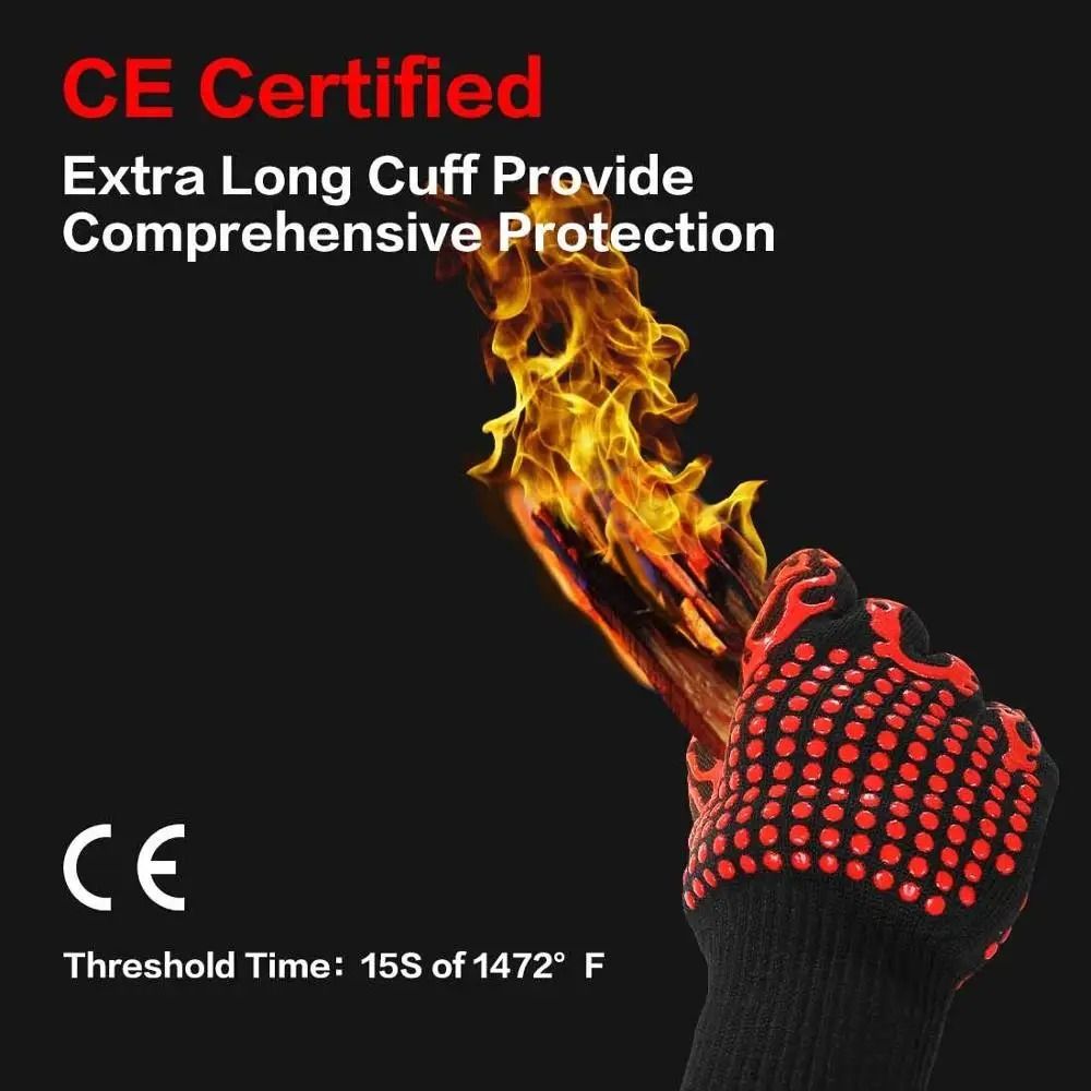 LMETJMA Extreme Heat Resistant BBQ Grill Gloves 1472°F (800°C) Non-Slip Silicone Oven Mitts